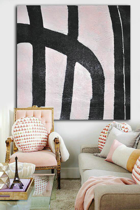 Extra Large 72" Acrylic Painting,Hand-Painted Oversized Minimal Black And White Painting,Extra Large Canvas Painting